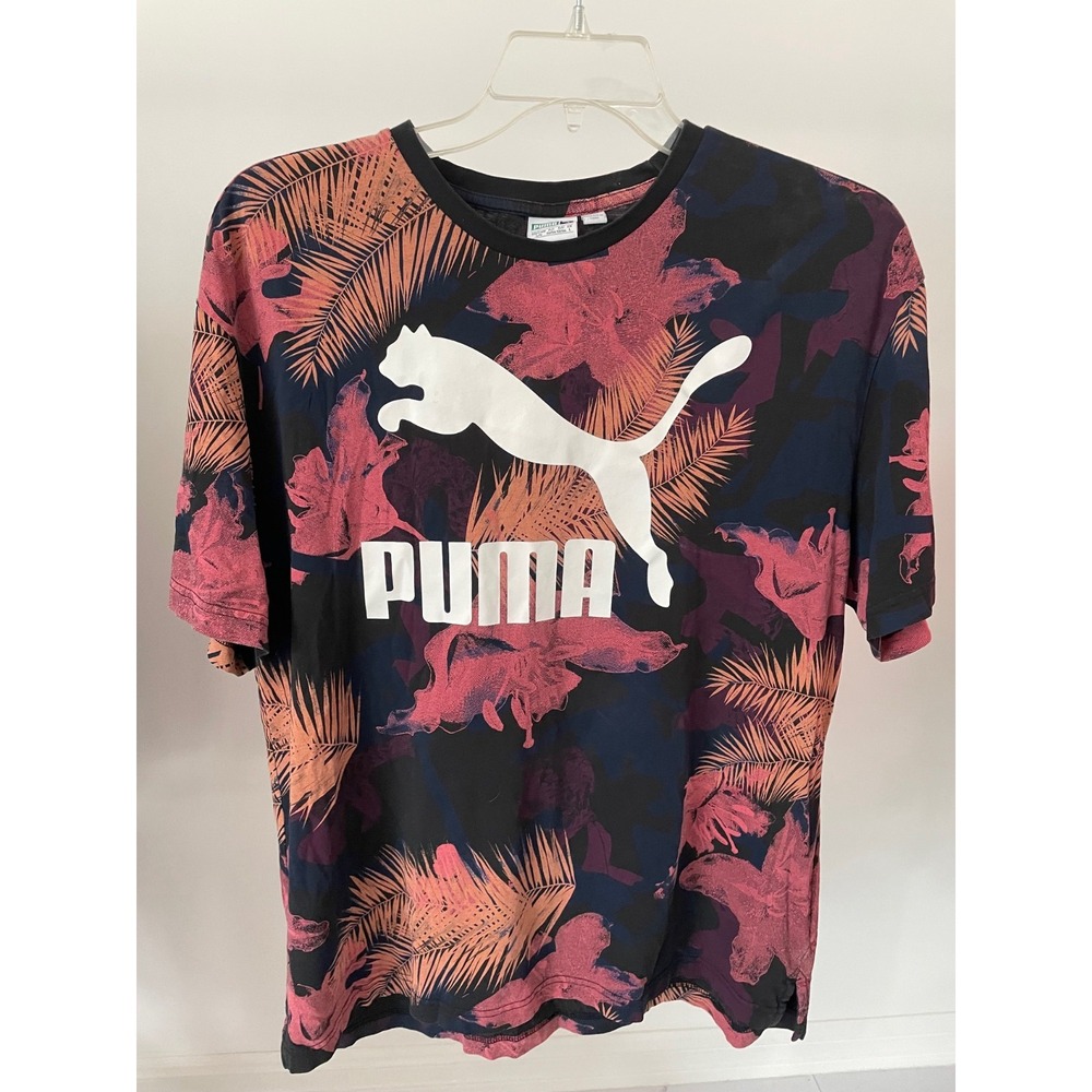Puma Tropical Men's Large T-Shirt Black Short Sleeve Large Puma Logo Vintage - Picture 4 of 7